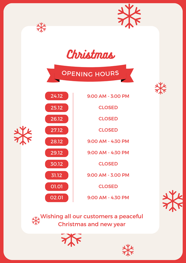 Christmas Opening Times